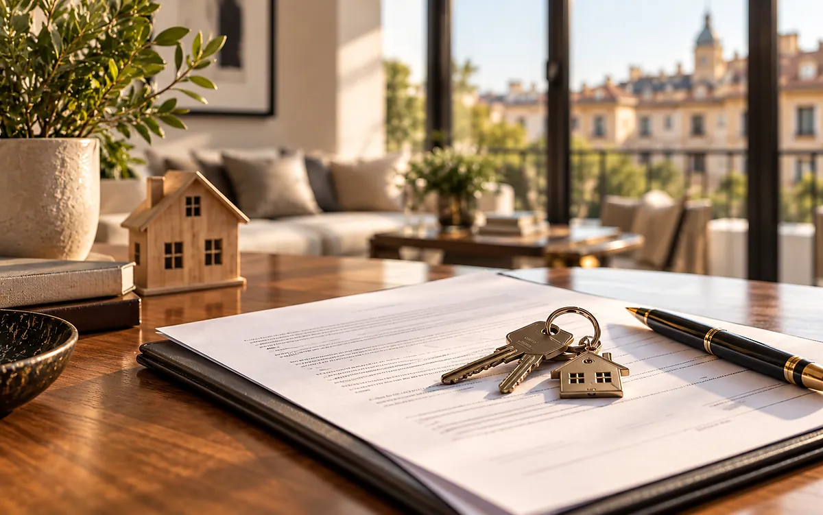 Contrato y llaves para valoración de vivienda alquilada con rentas en Madrid y Toledo