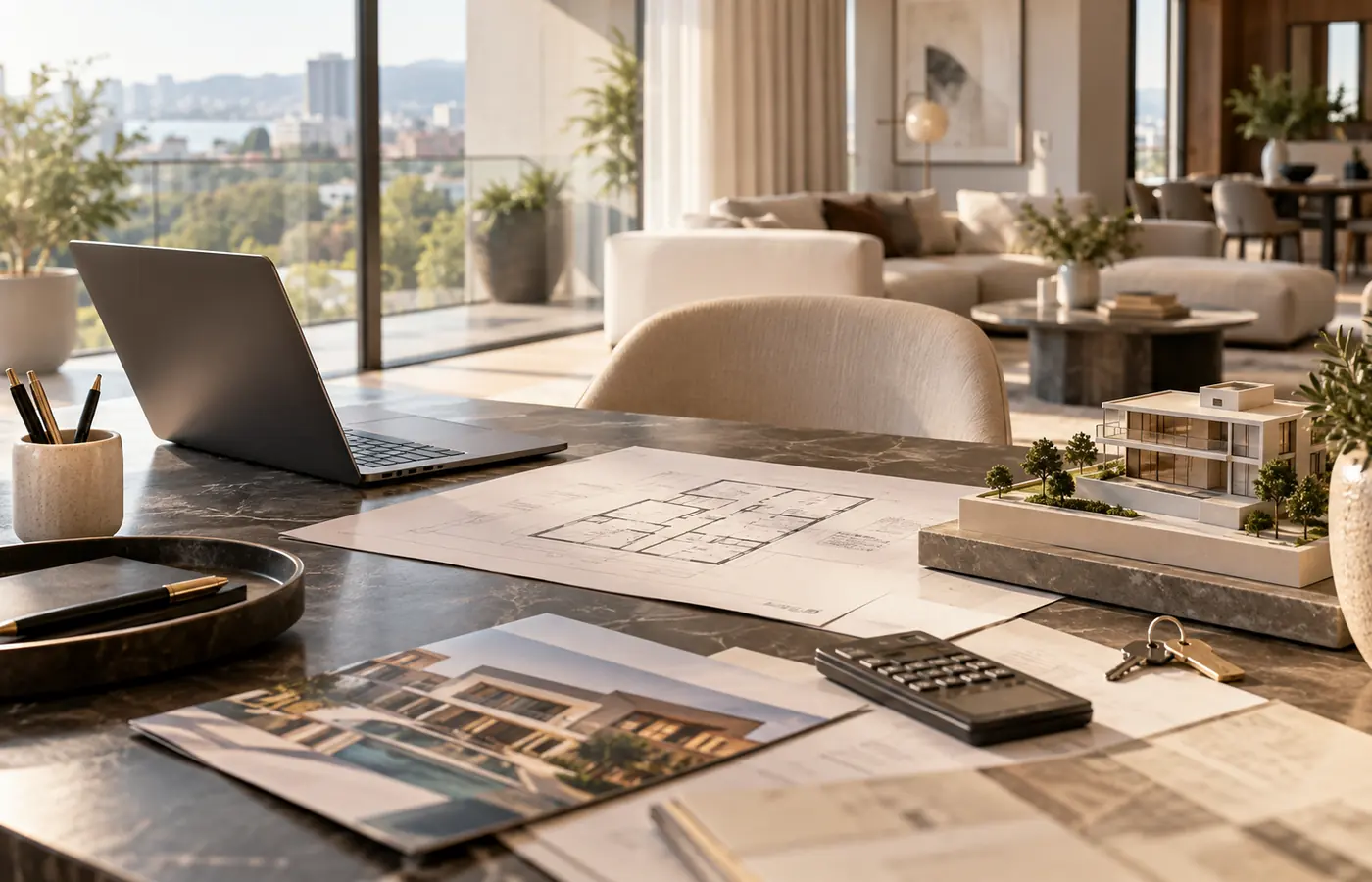 Planos y maqueta de vivienda para analizar una operación inmobiliaria antes de comprar